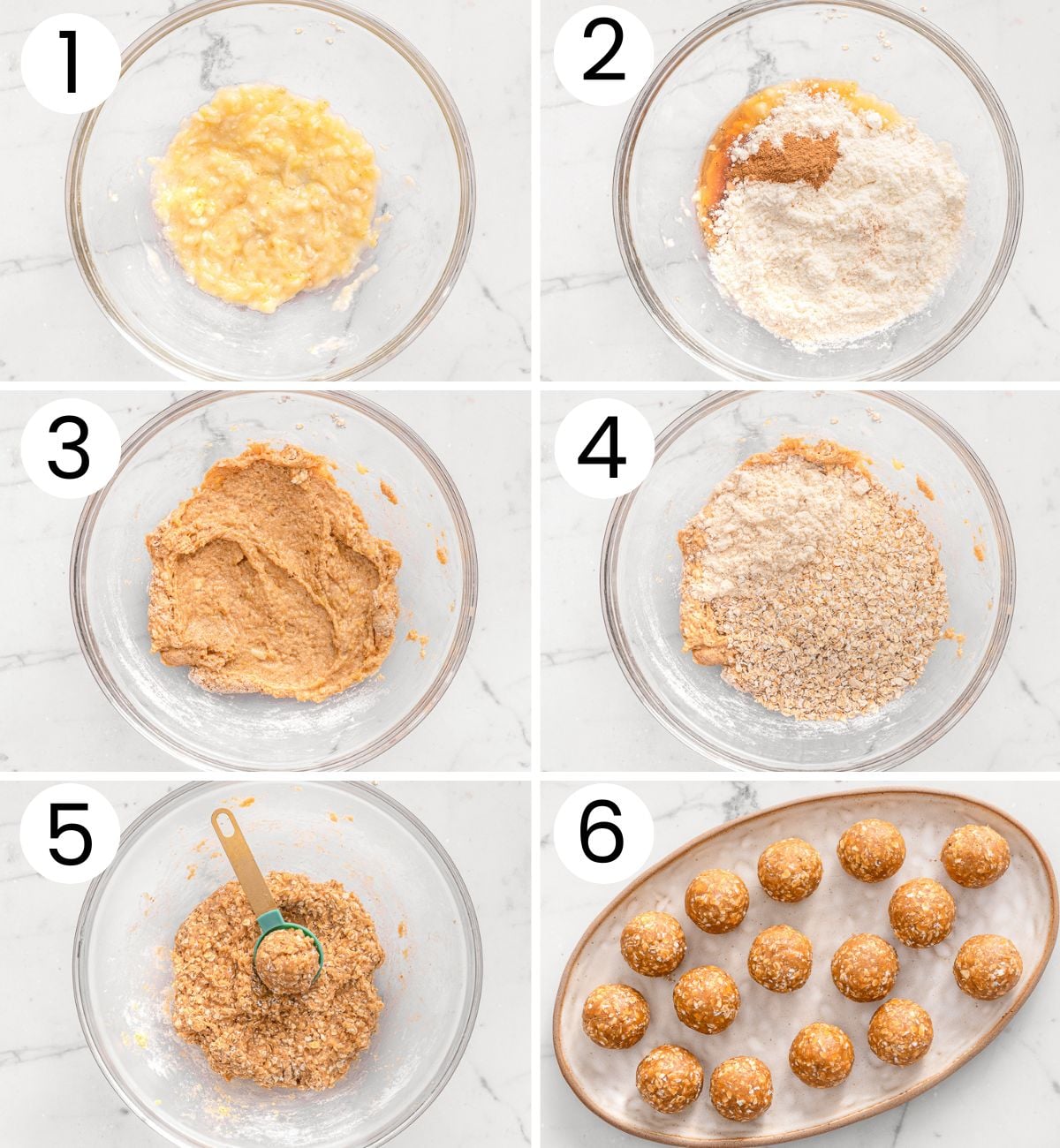 Step by step process how to make banana protein balls.