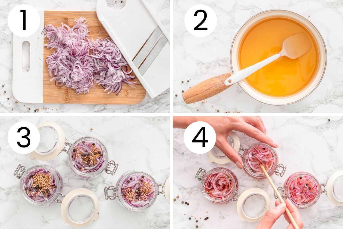 Step by step process how to make pickled red onions.