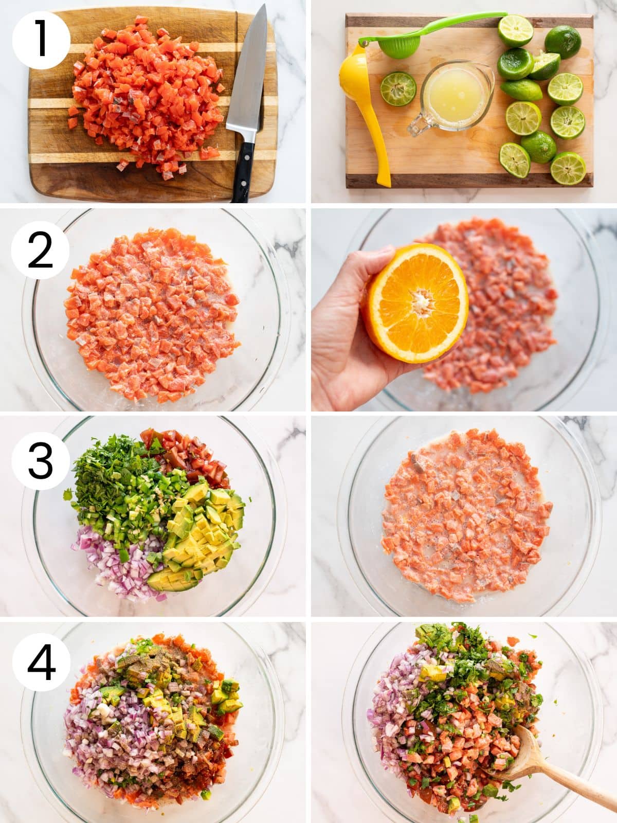 Step by step process how to make salmon ceviche.